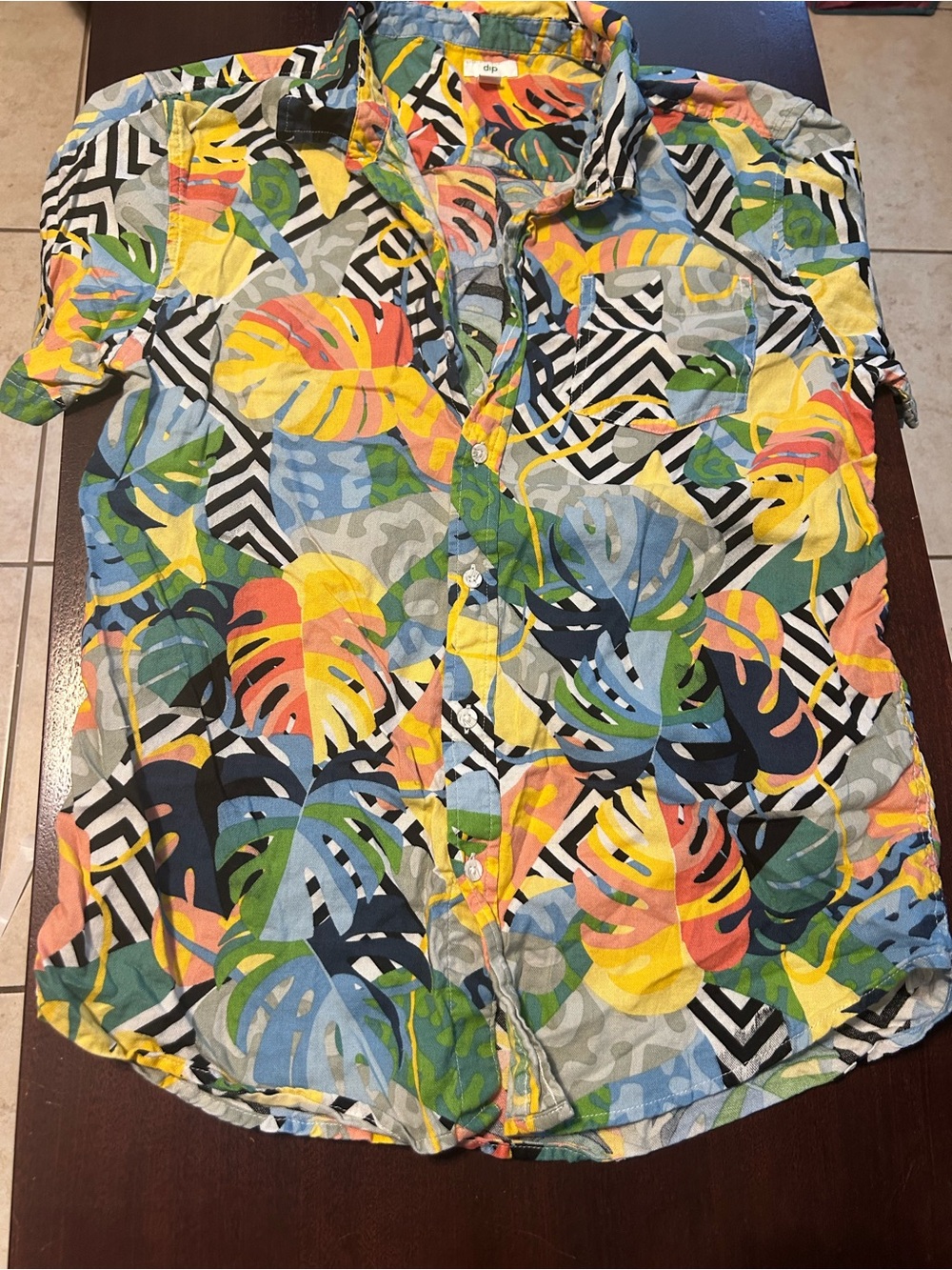 dip Colorful Tropical Leaf Short Sleeve Button-Down Shirt